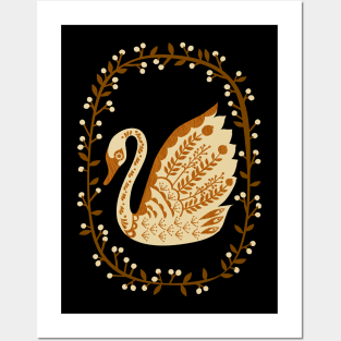 Folk Swan Wreath Posters and Art